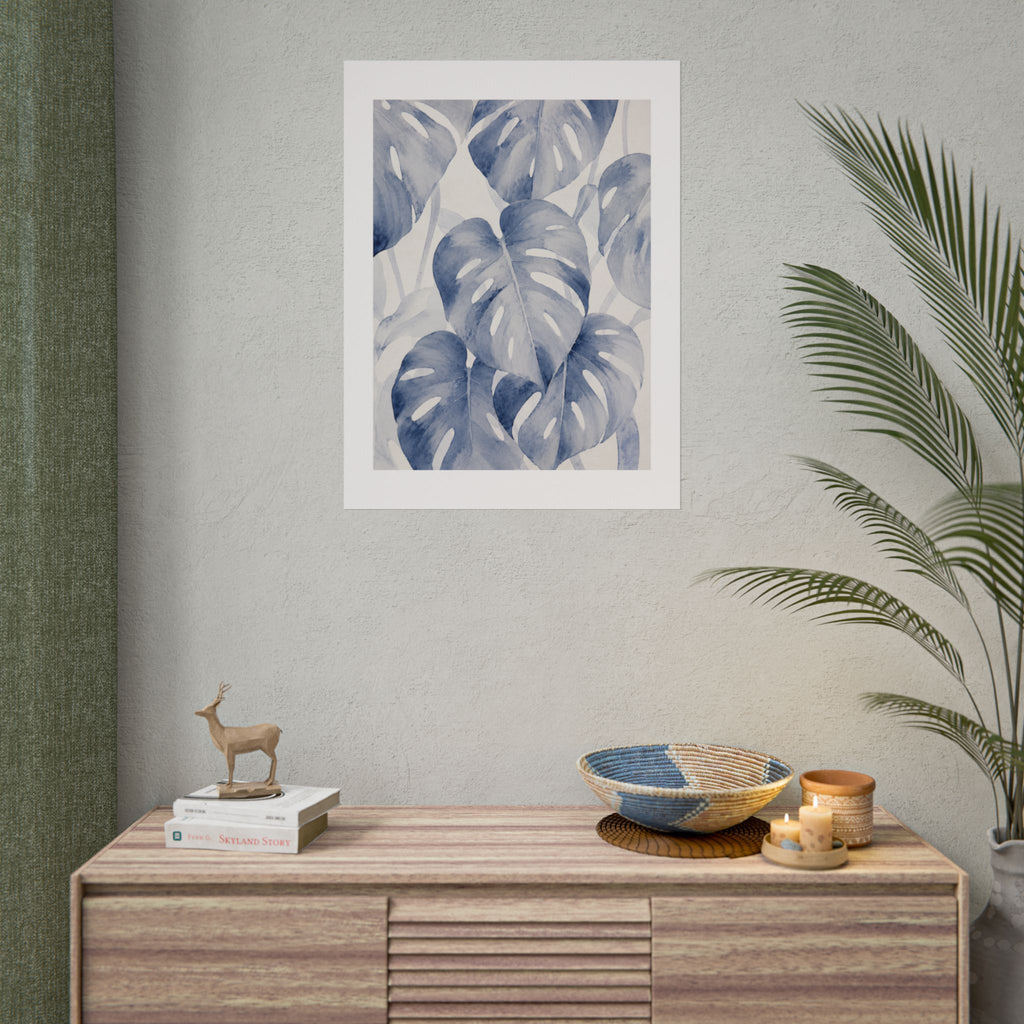 Blue Tropical Leaf Print