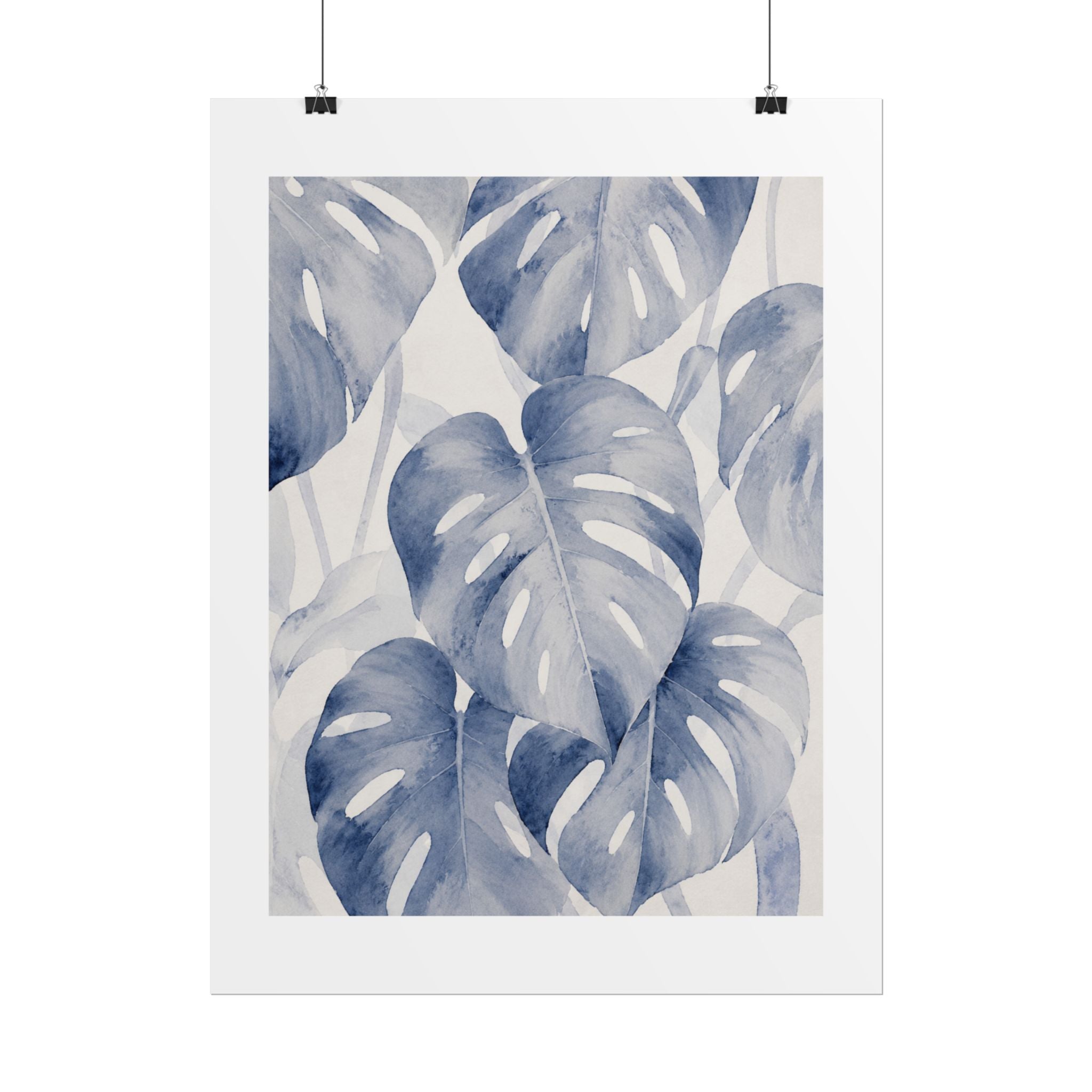 Blue Tropical Leaf Print