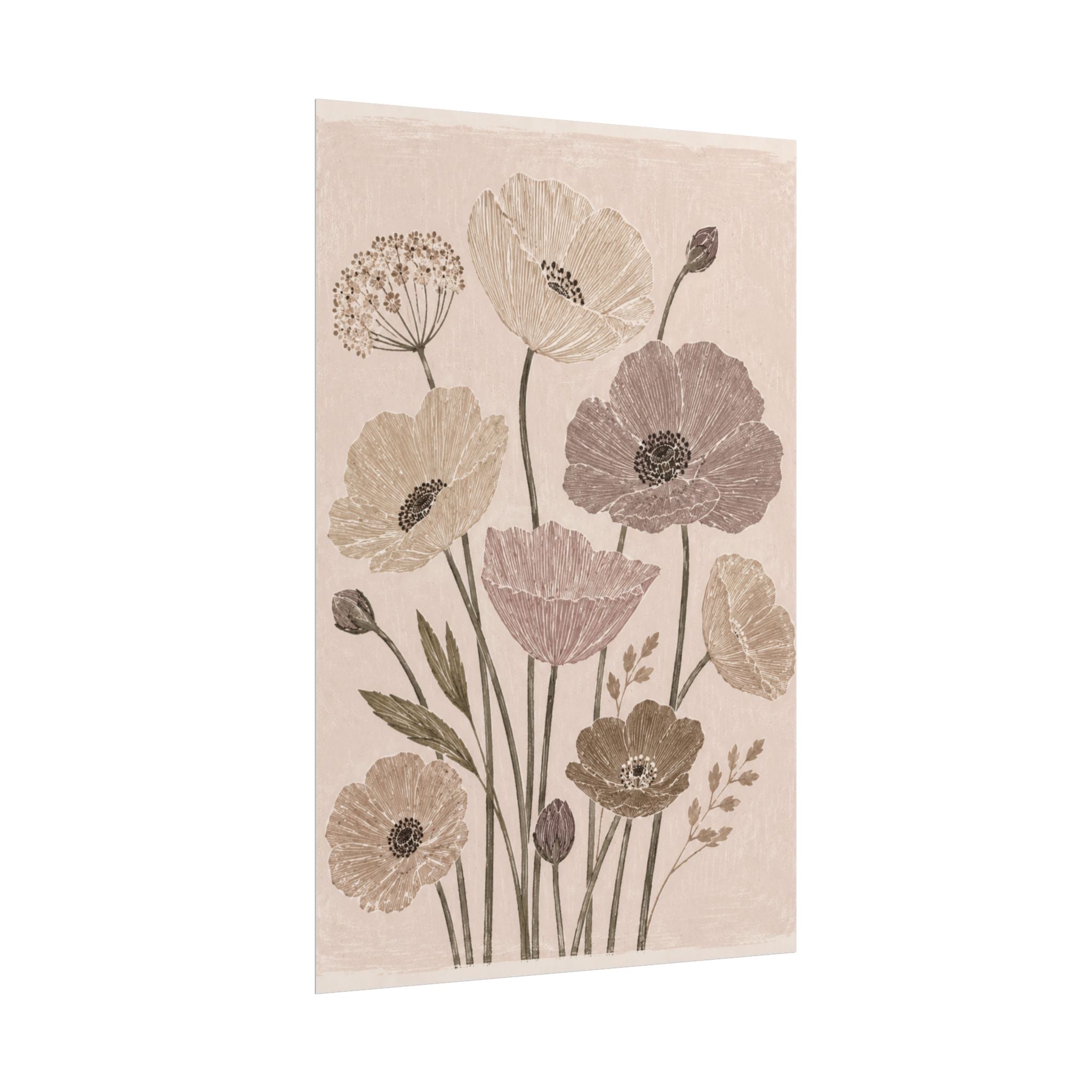 Neutral Poppy Meadow Print