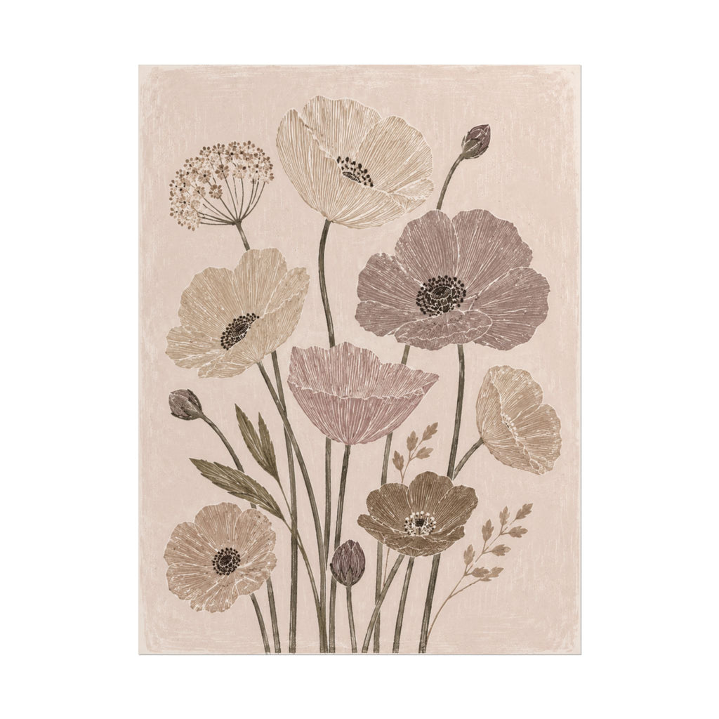 Neutral Poppy Meadow Print