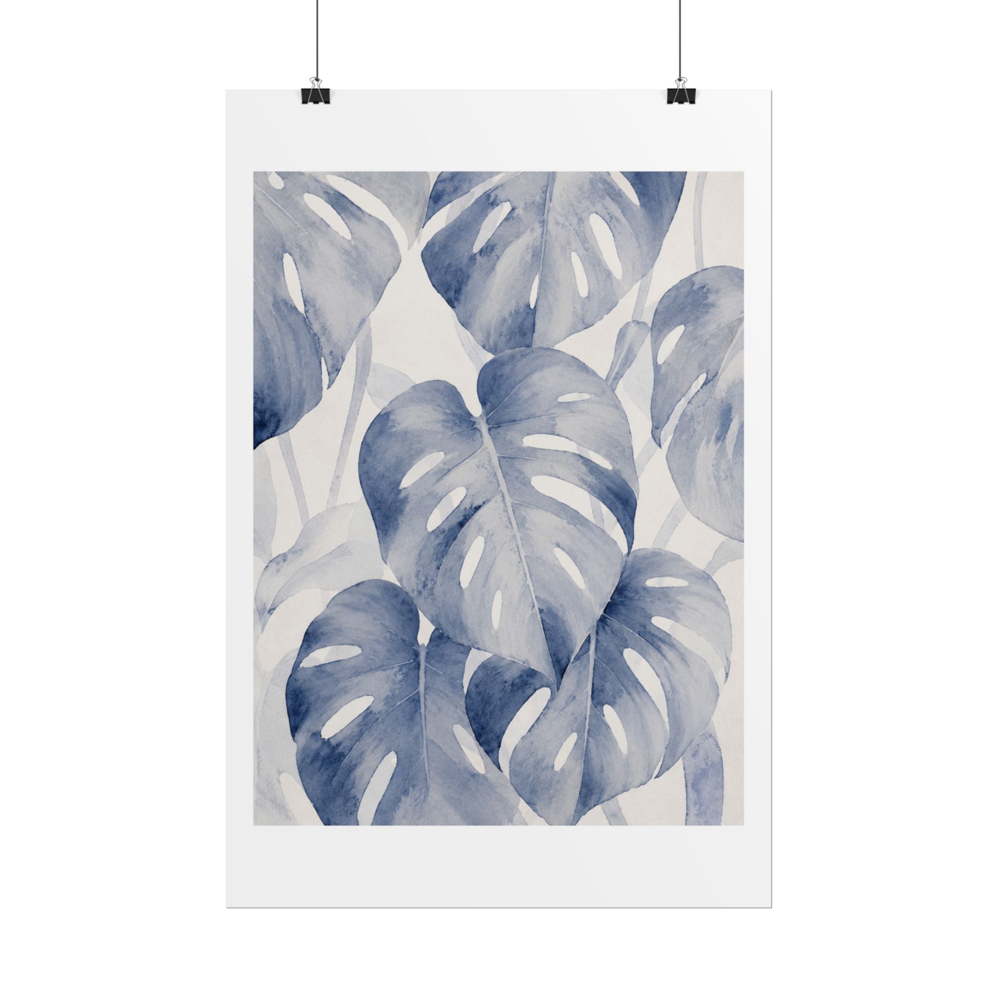 Blue Tropical Leaf Print