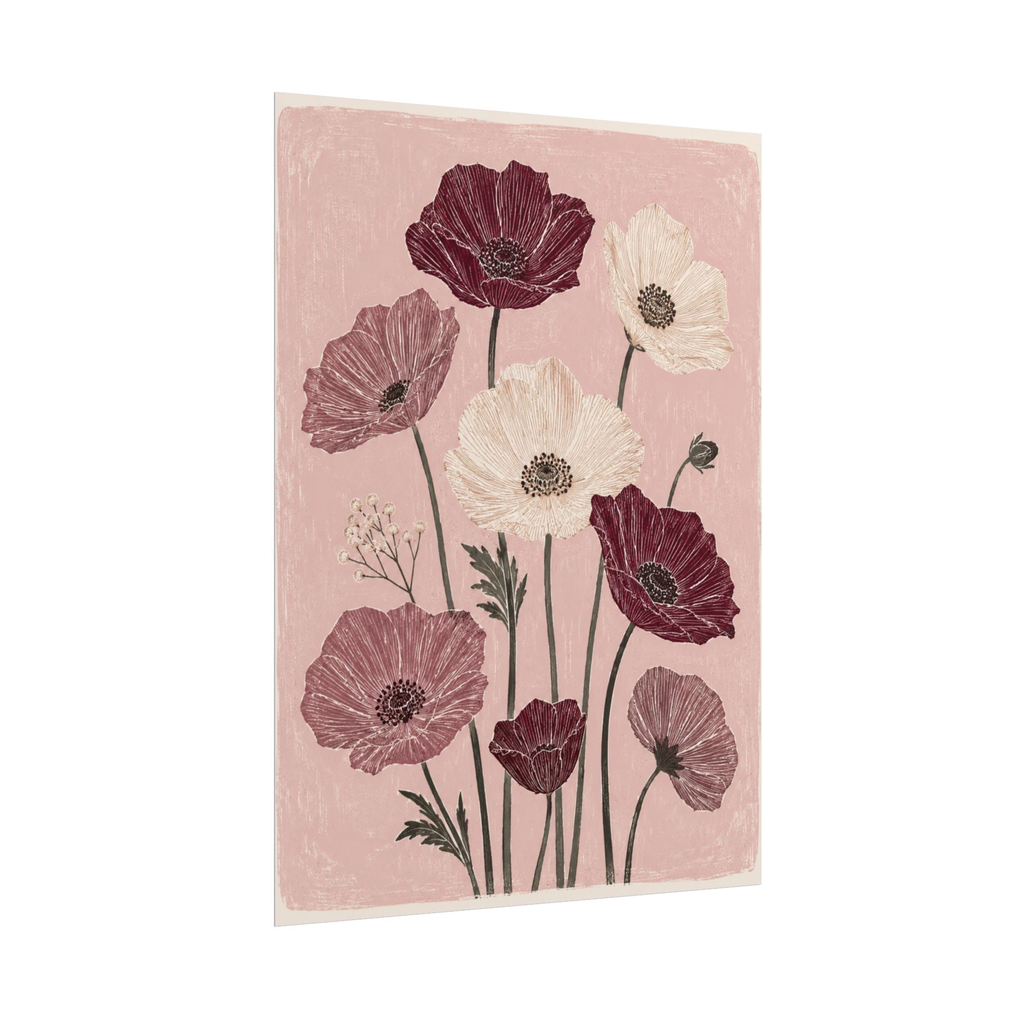 Burgundy Poppy Garden Print