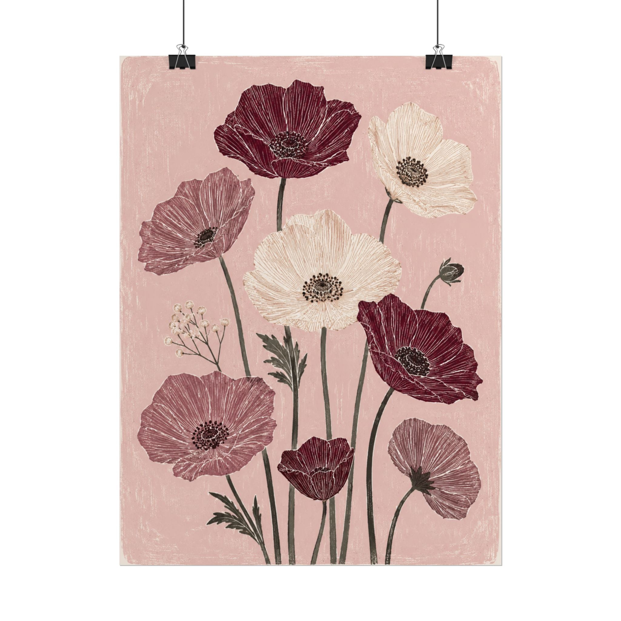 Burgundy Poppy Garden Print