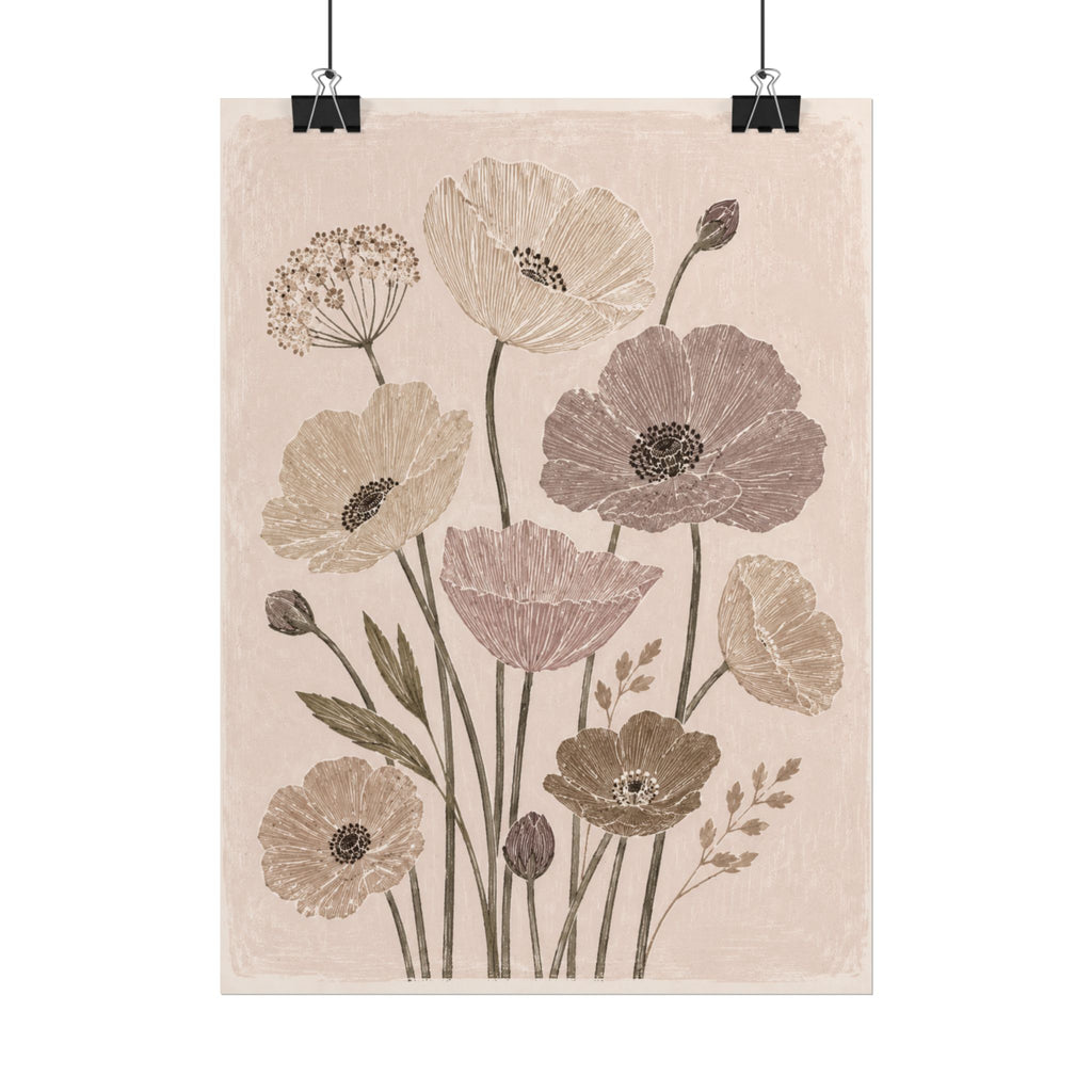 Neutral Poppy Meadow Print