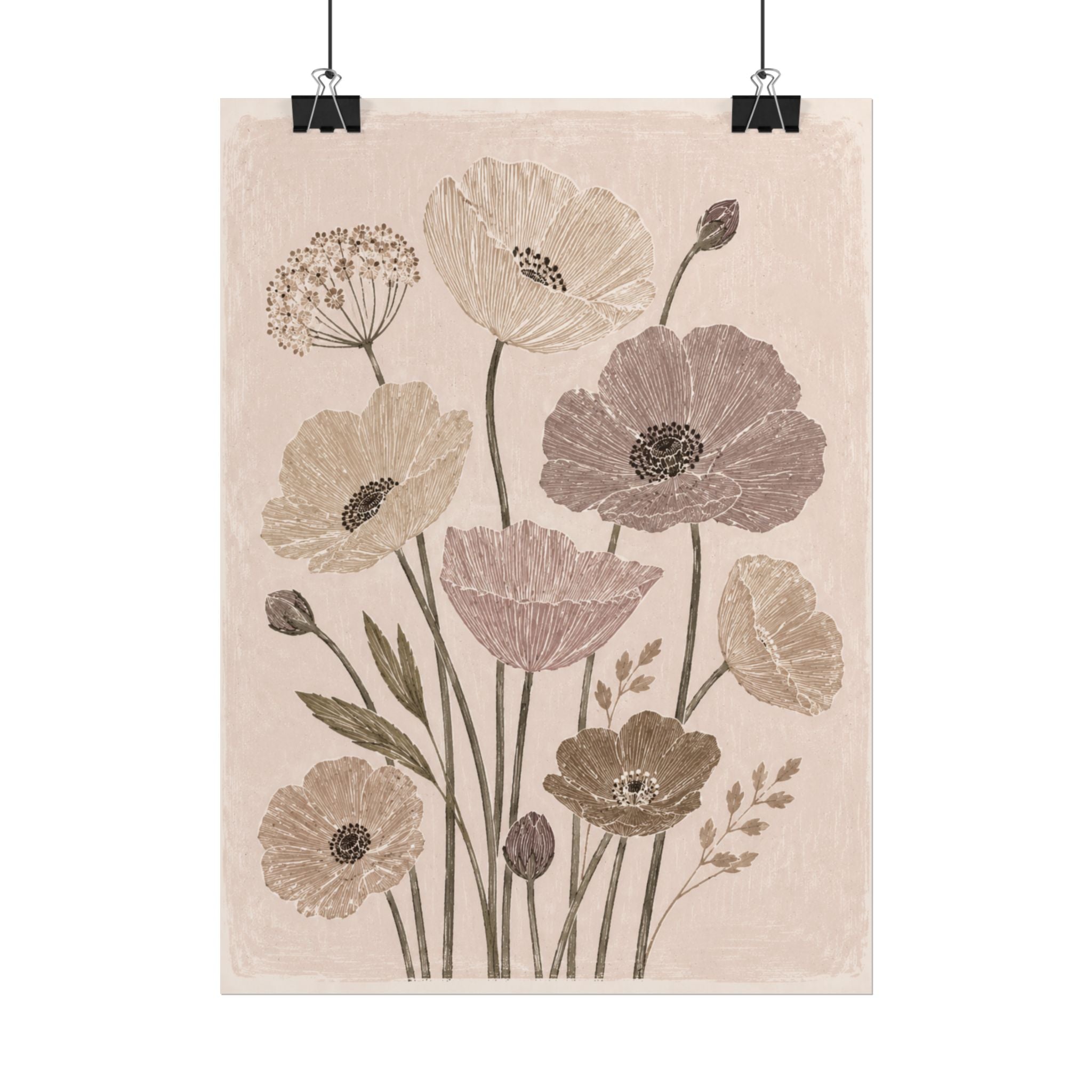 Neutral Poppy Meadow Print