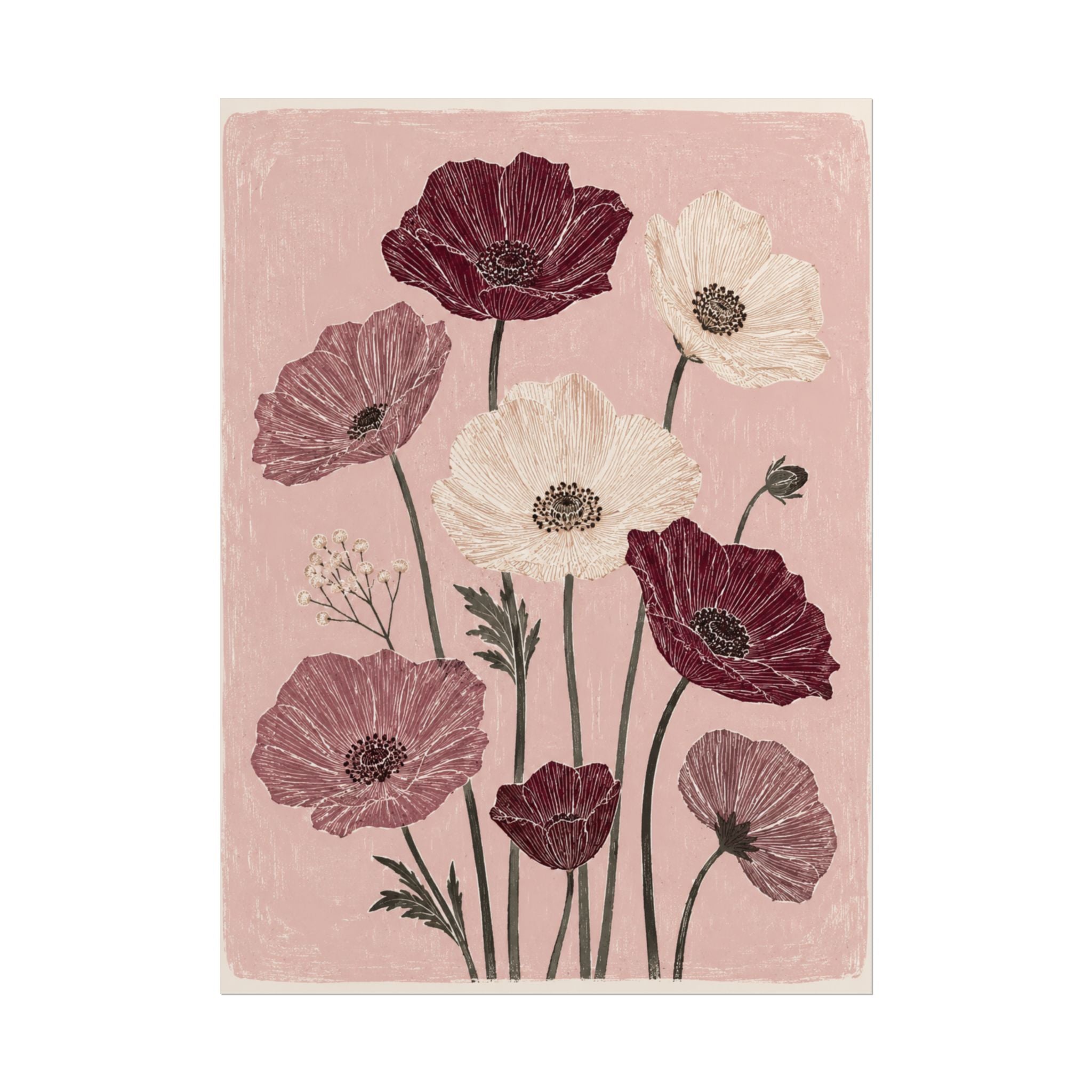 Burgundy Poppy Garden Print