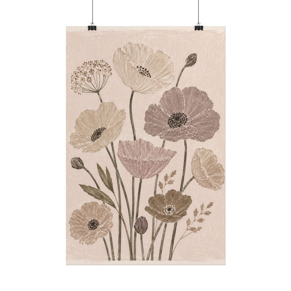 Neutral Poppy Meadow Print