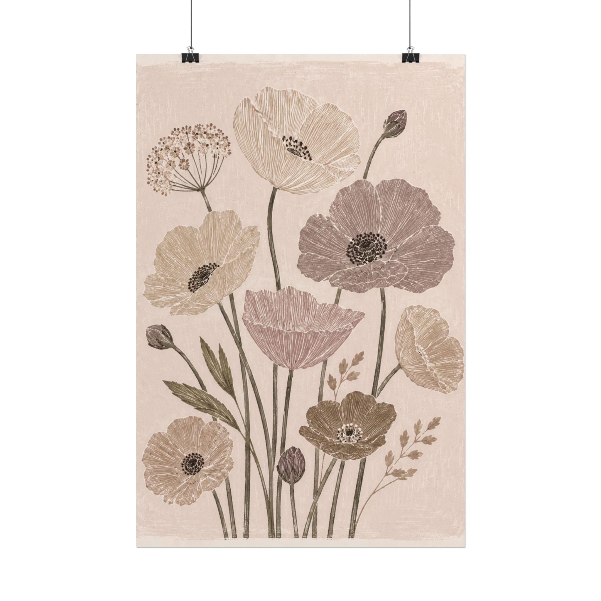 Neutral Poppy Meadow Print