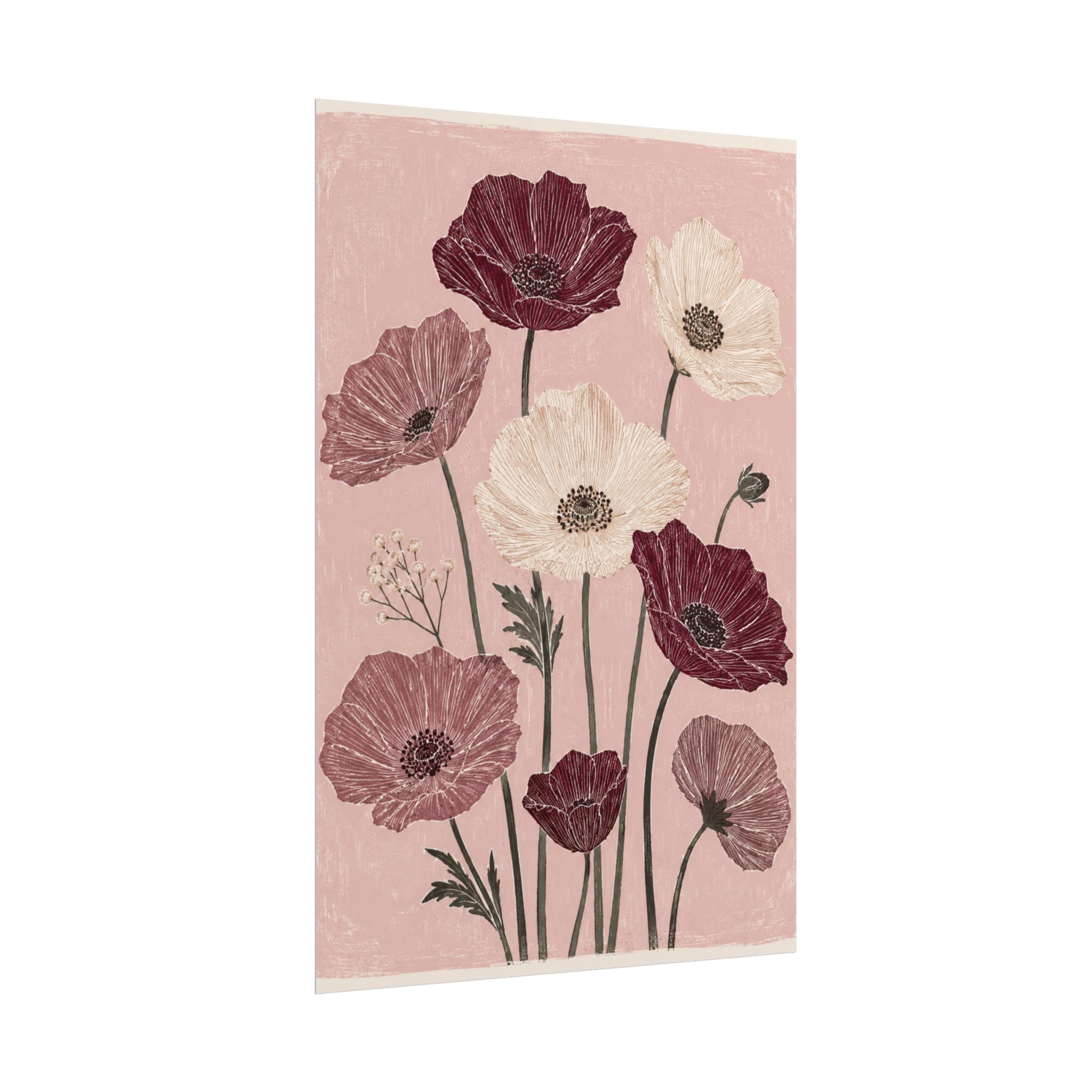 Burgundy Poppy Garden Print