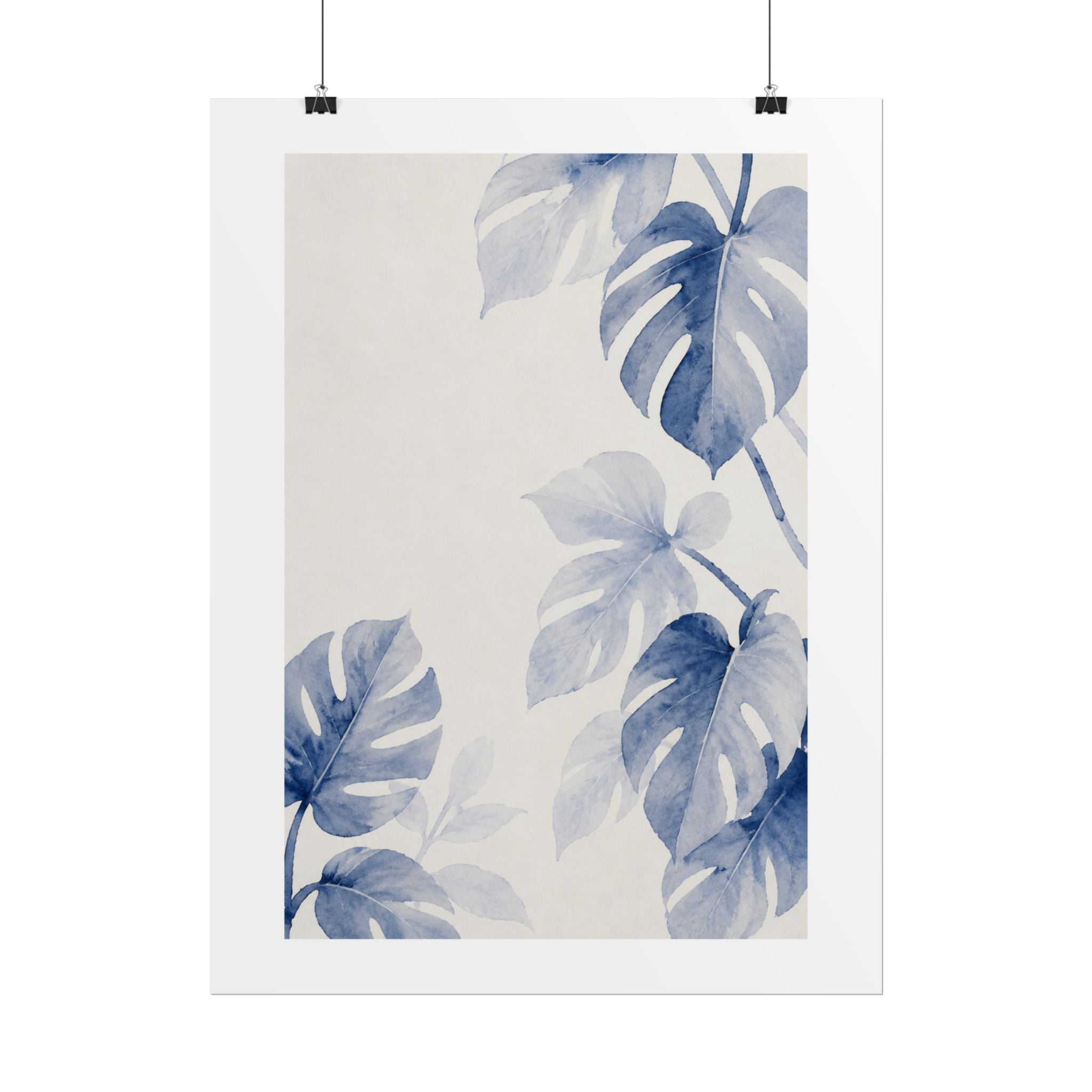 Blue Monstera Watercolor Print