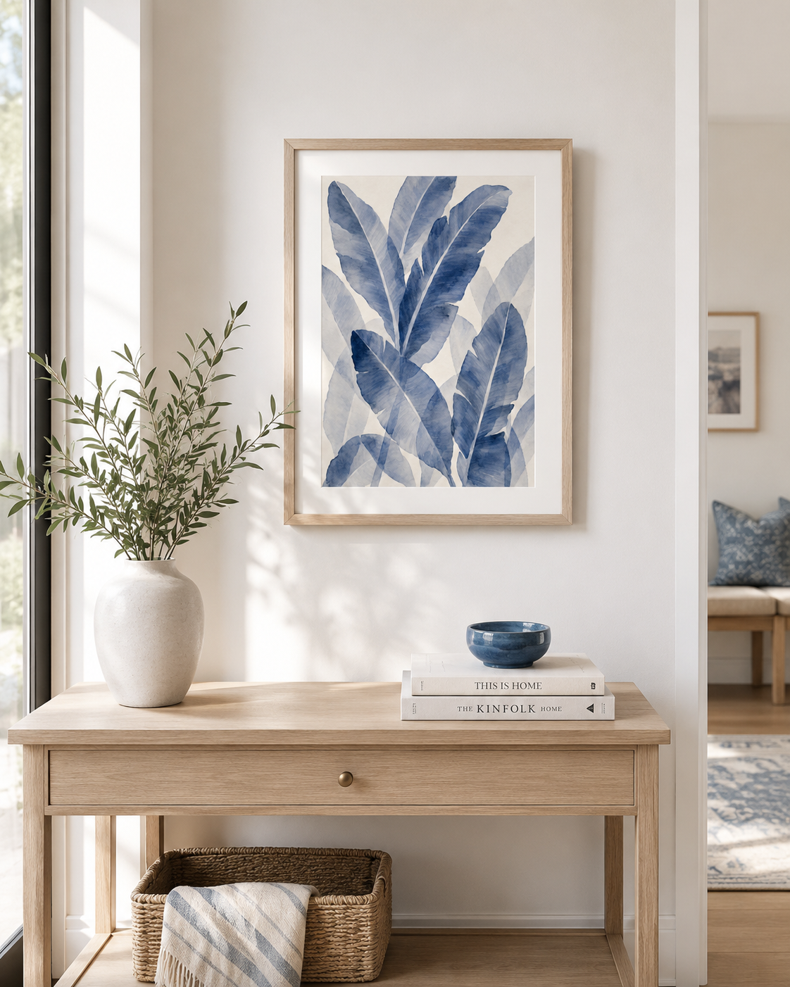Blue Banana Leaf Print