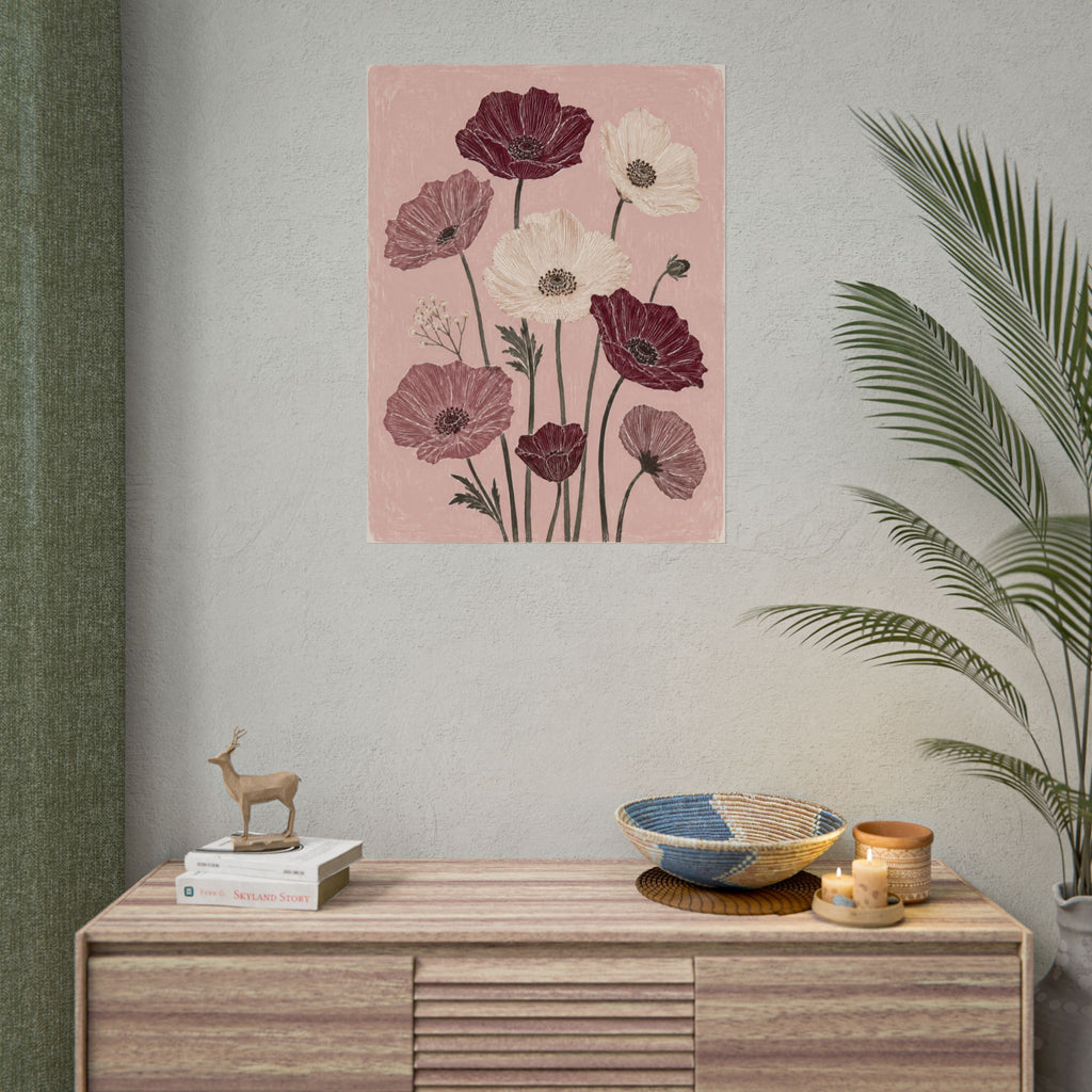 Burgundy Poppy Garden Print