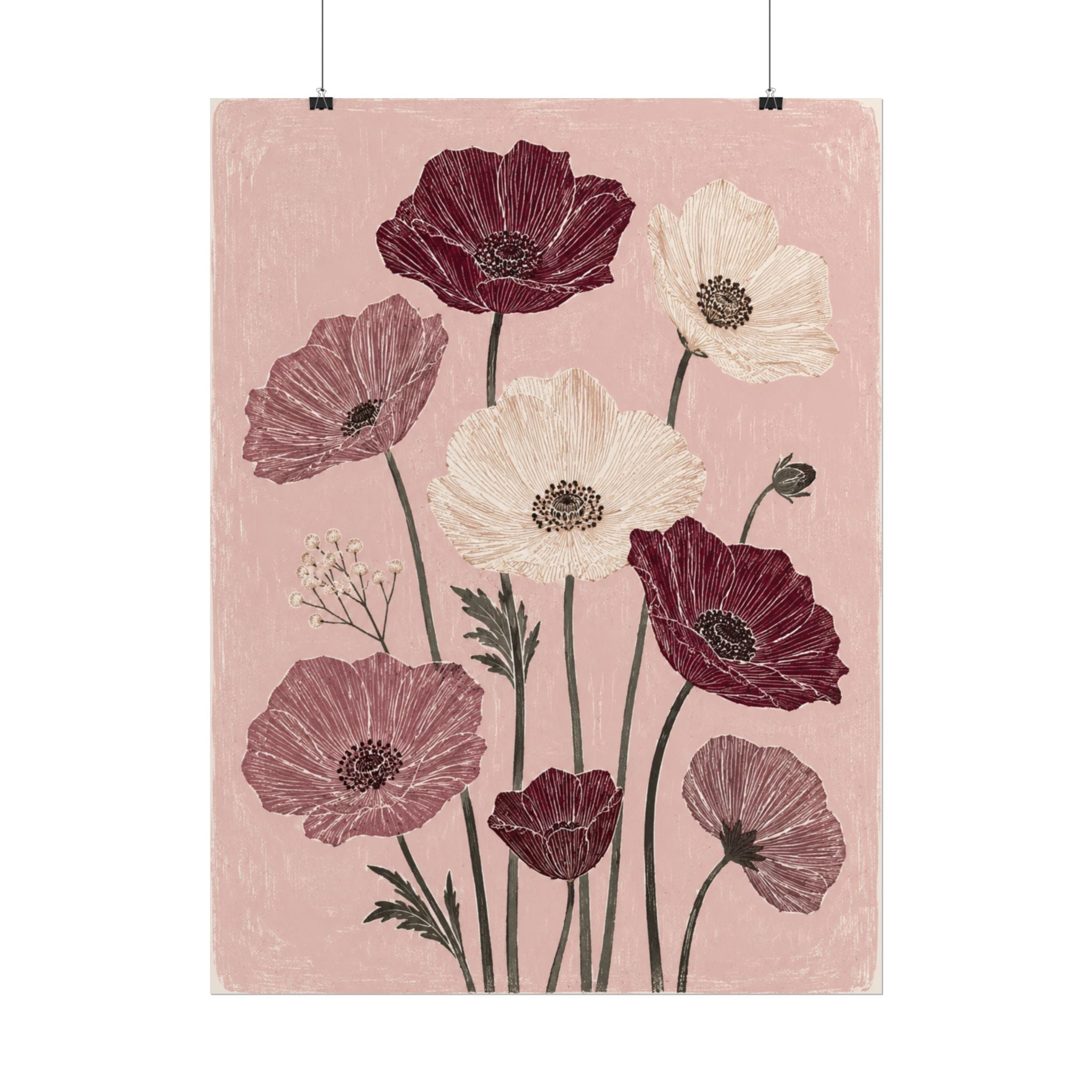Burgundy Poppy Garden Print