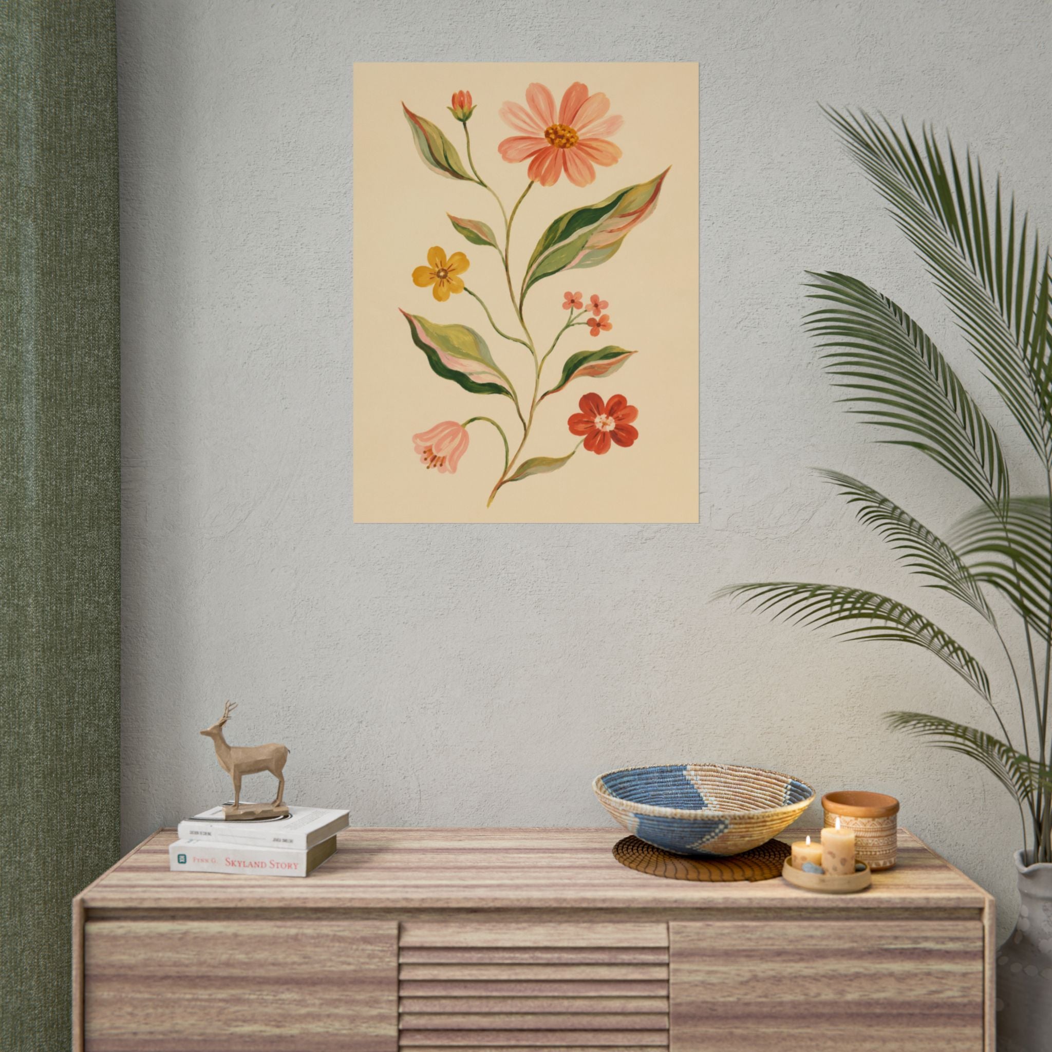 Cream Floral Stem Print