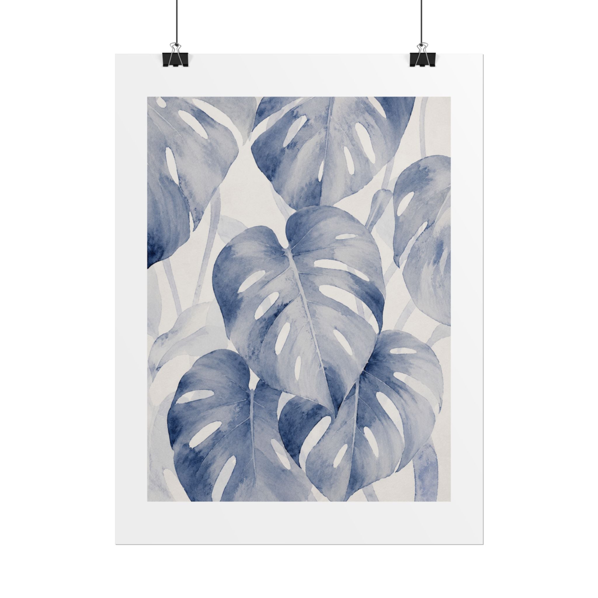 Blue Tropical Leaf Print