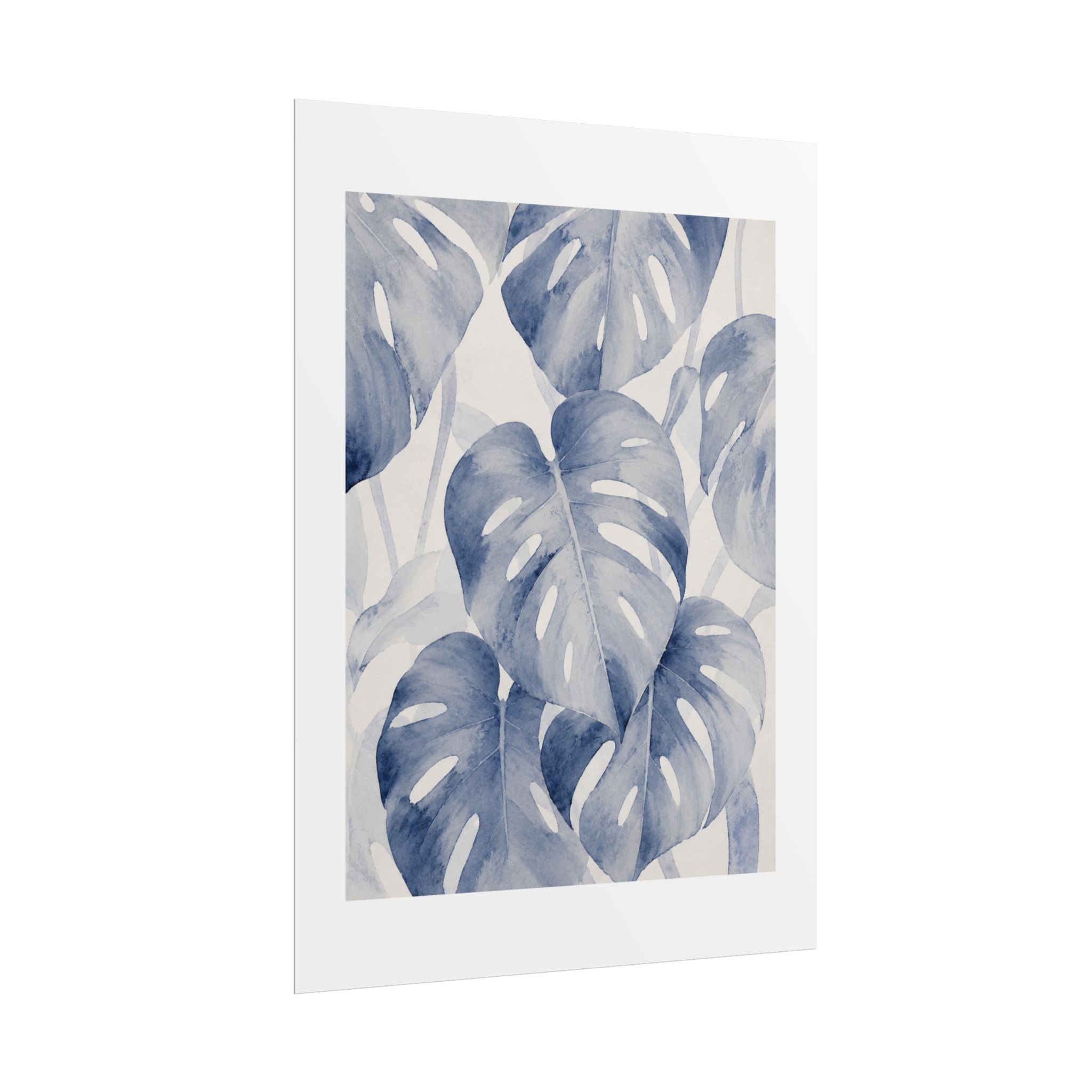 Blue Tropical Leaf Print