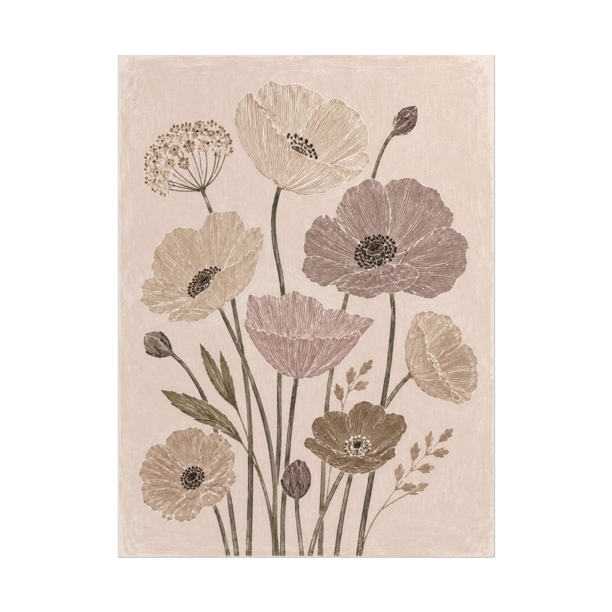 Neutral Poppy Meadow Print