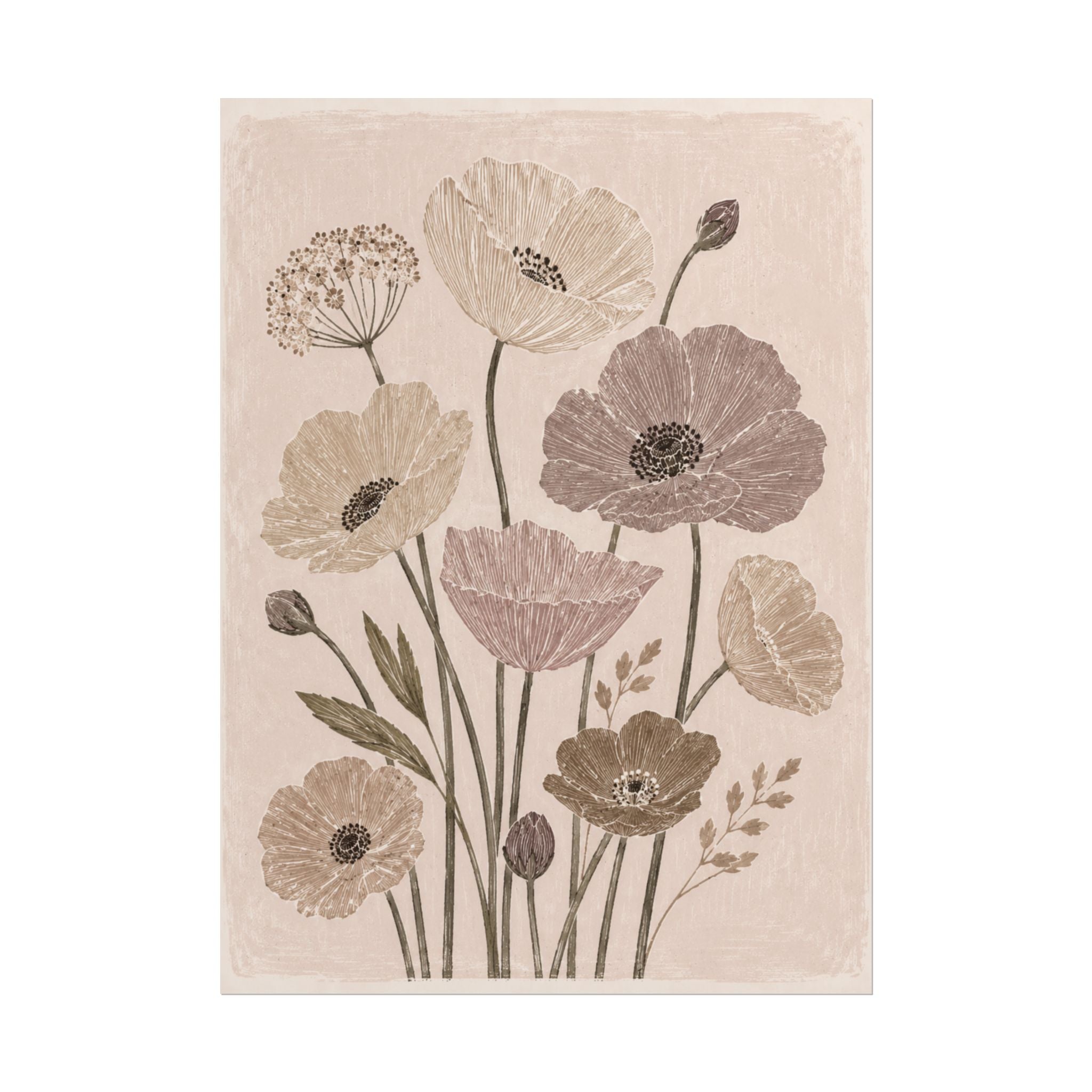Neutral Poppy Meadow Print