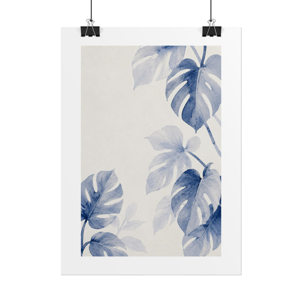 Blue Monstera Watercolor Print