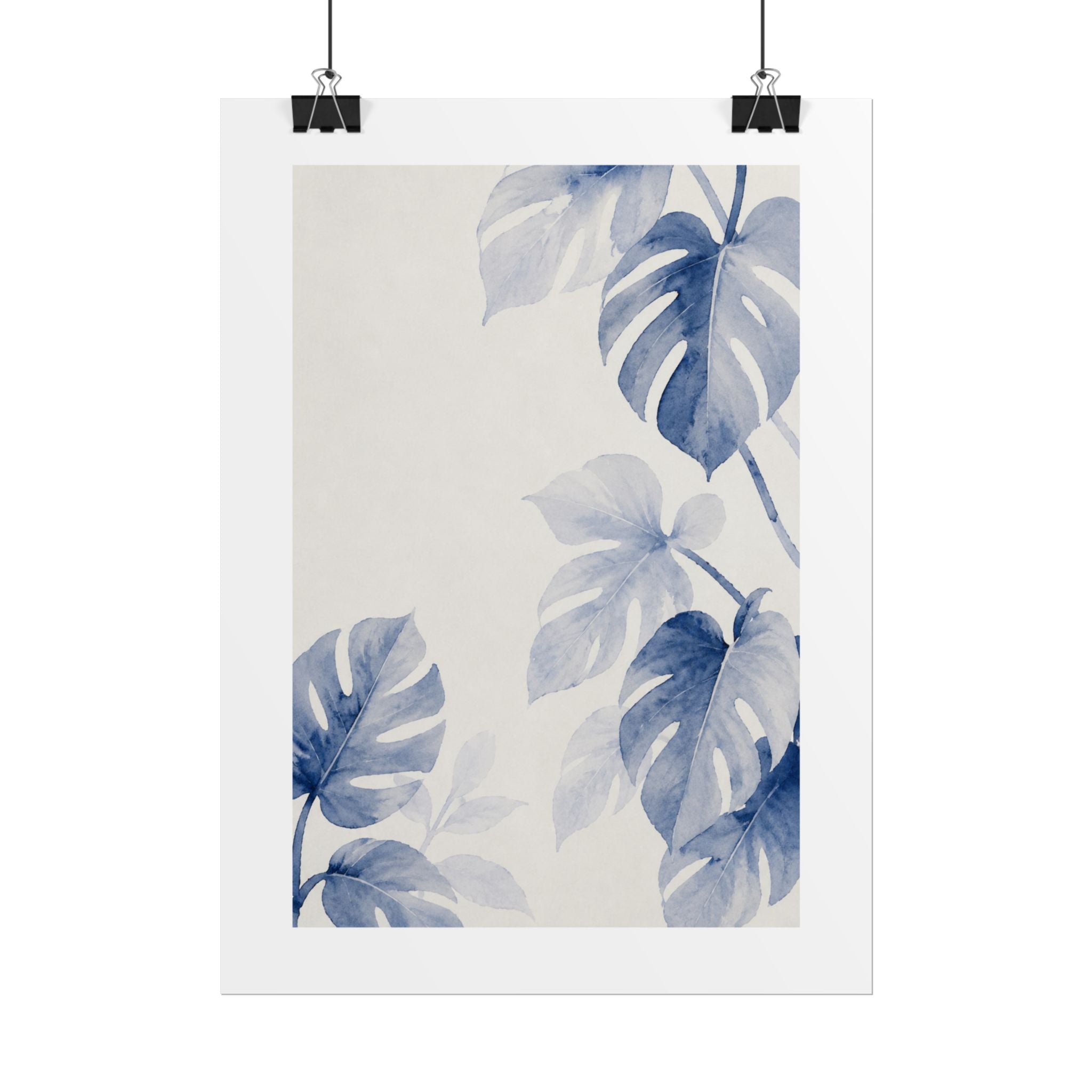 Blue Monstera Watercolor Print