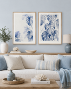 Blue Tropical Leaf Print
