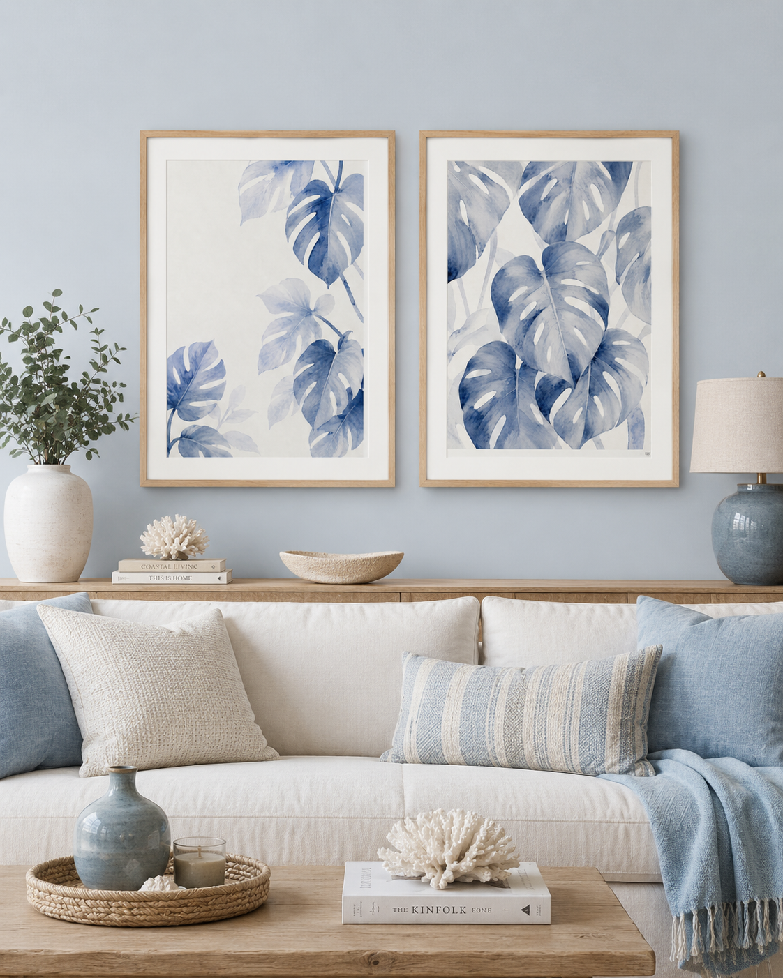 Blue Monstera Watercolor Print