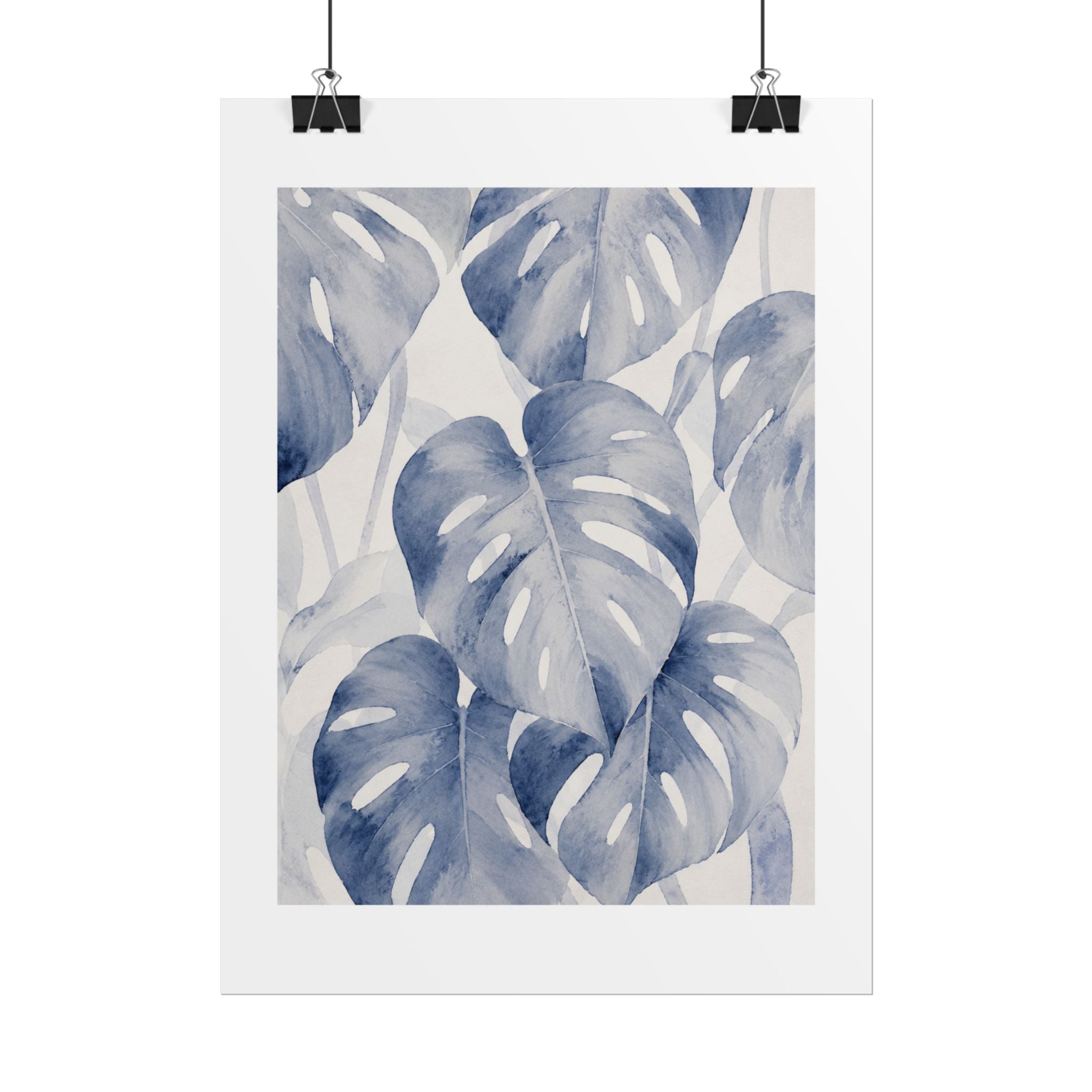 Blue Tropical Leaf Print