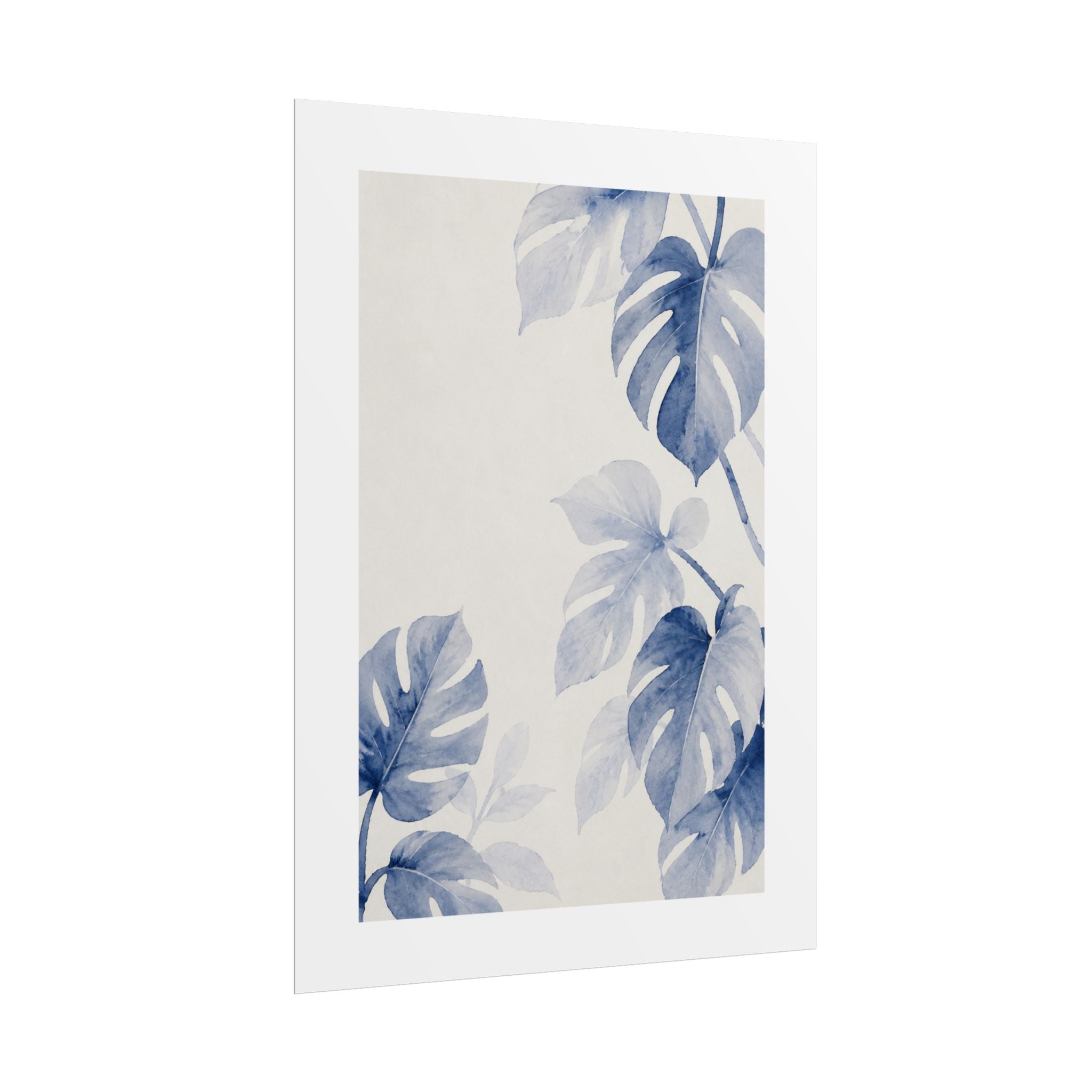 Blue Monstera Watercolor Print