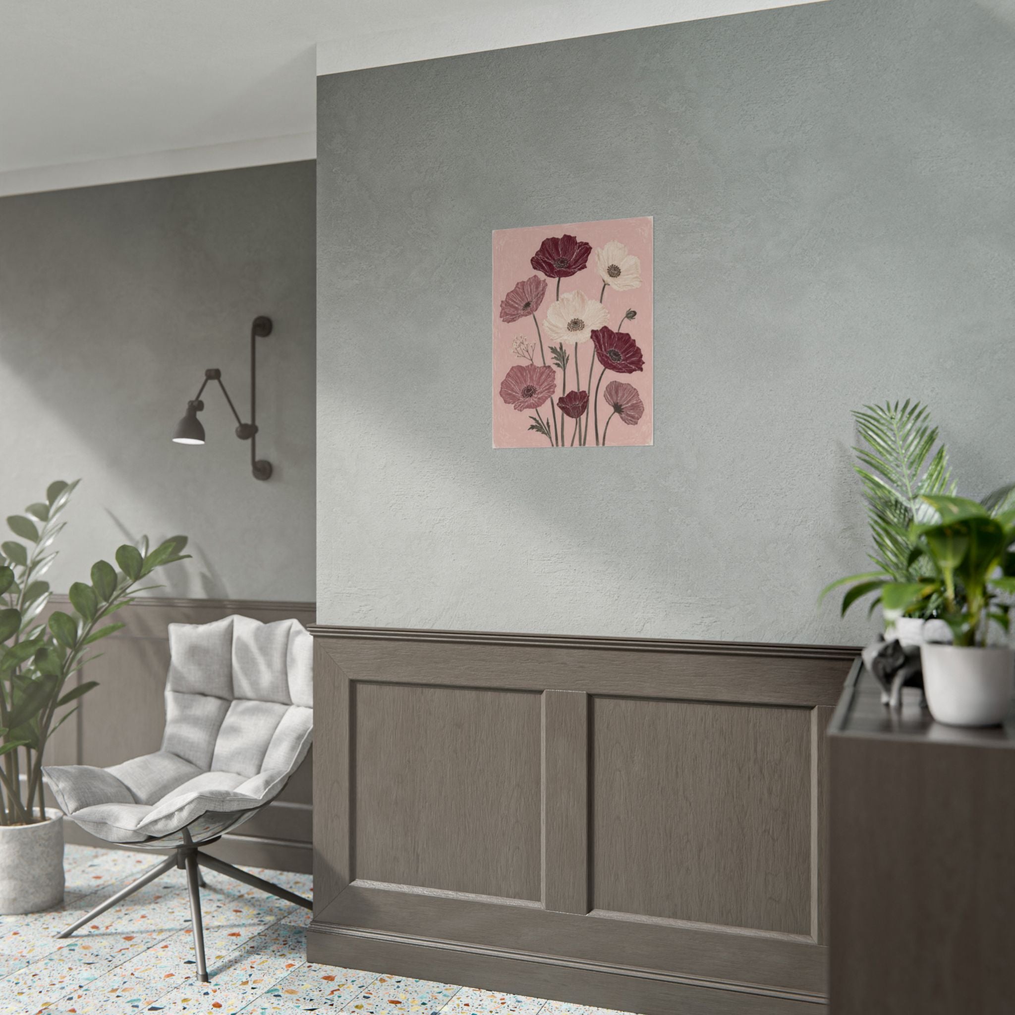 Burgundy Poppy Garden Print