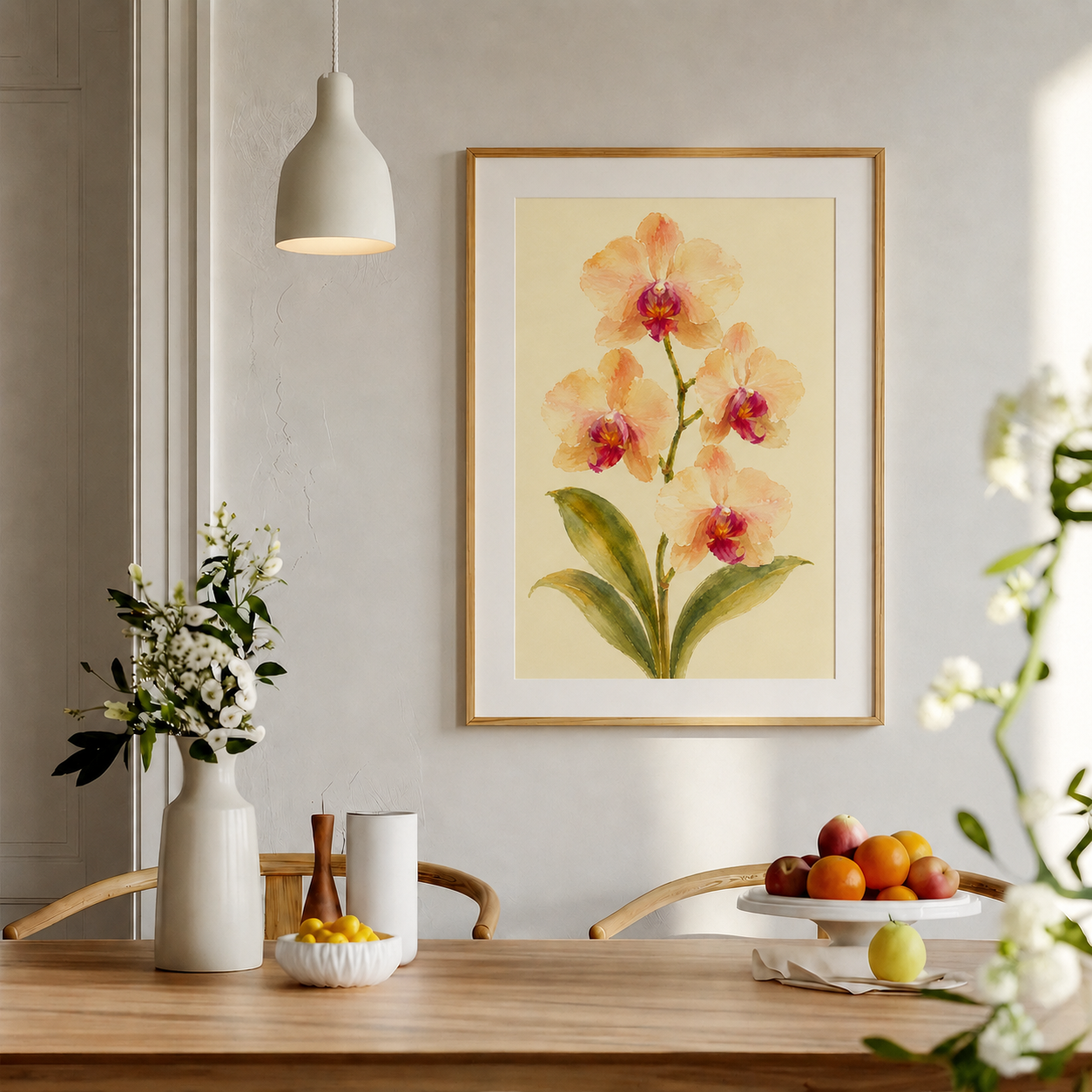 Peach Orchid Watercolor Print