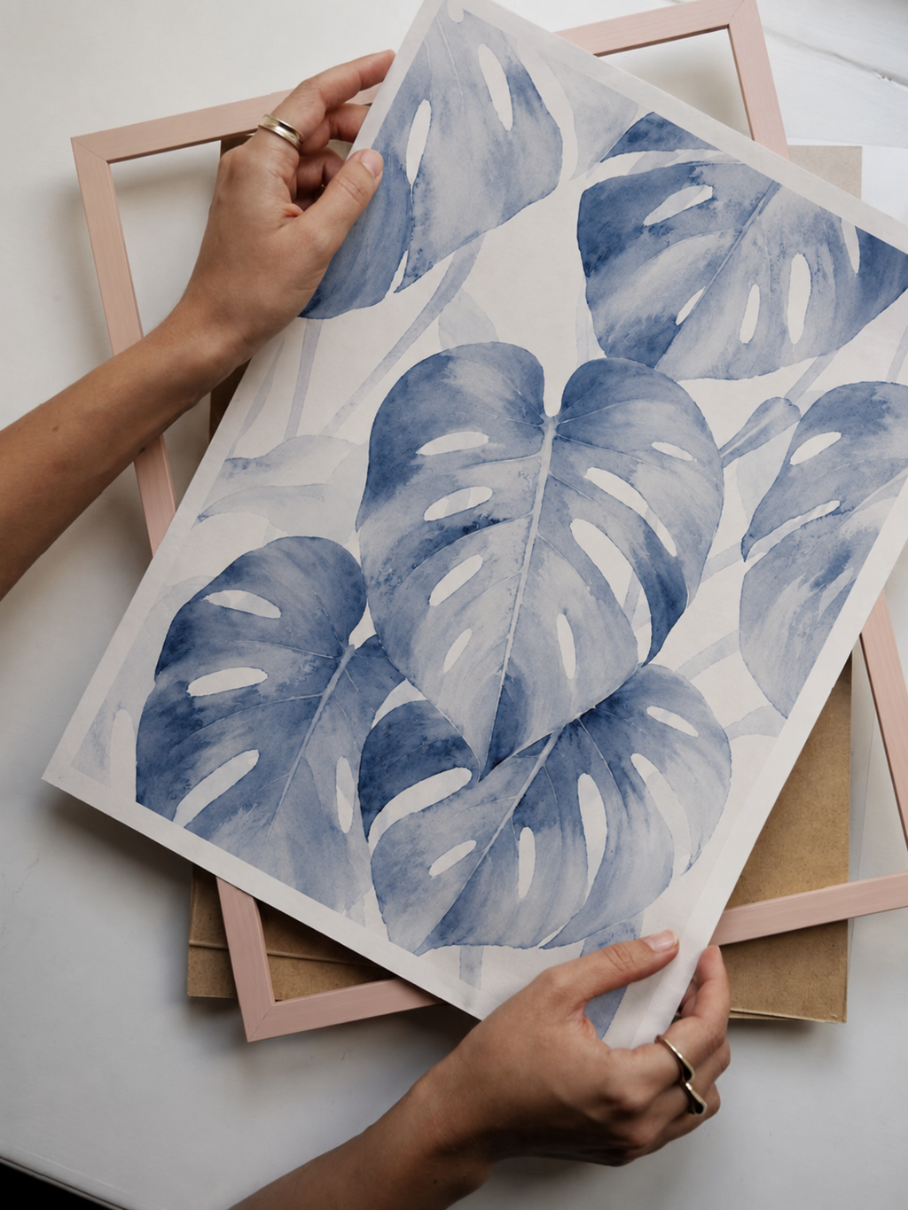 Blue Tropical Leaf Print