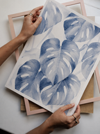 Blue Tropical Leaf Print