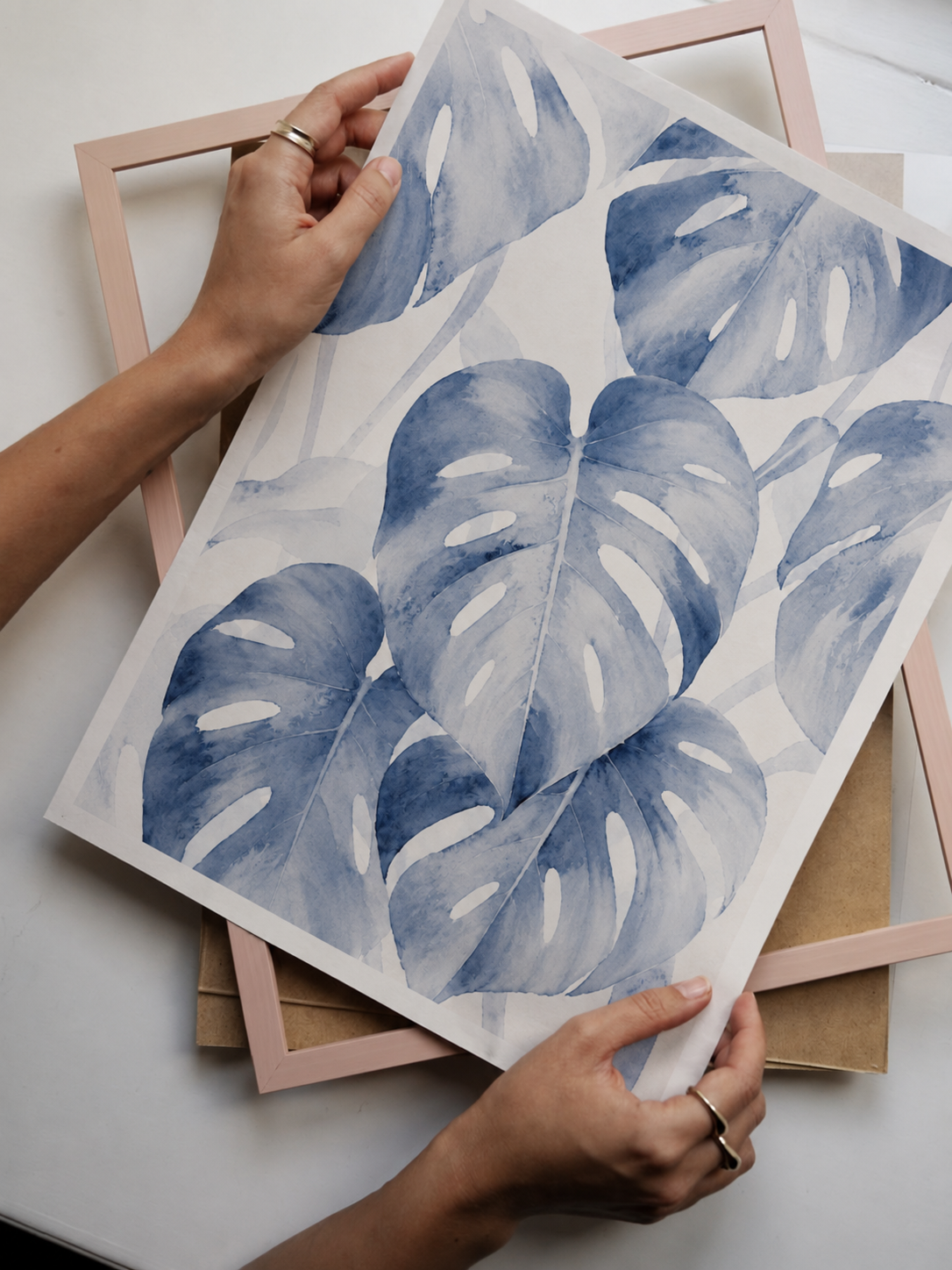 Blue Tropical Leaf Print